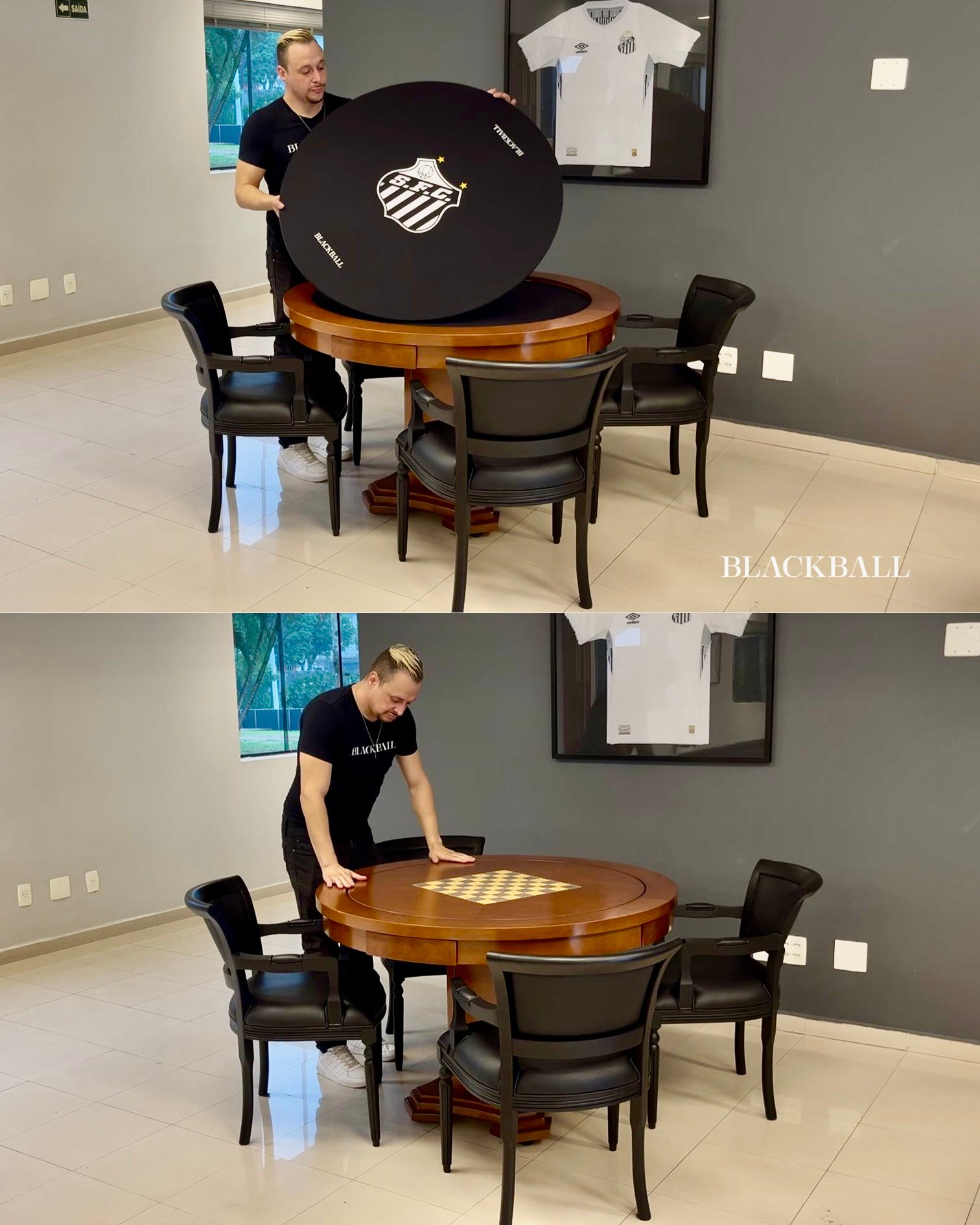 Mesa de Cartas e Xadrez do Santos - Rei Pele - Neymar Pai - BLACKBALL-